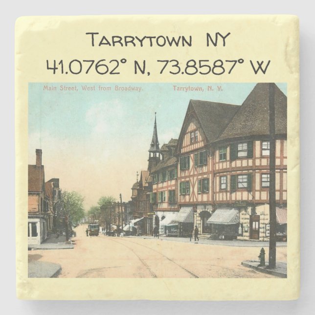 Tarrytown NY Karta samordnar Vintage Stil Stenunderlägg (Framsidan)