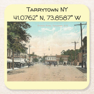 Tarrytown NY Karta samordnar Vintage Stil Underlägg Papper Kvadrat