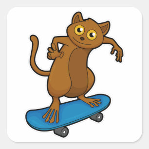 Tarsier som Skater med Skateboard Fyrkantigt Klistermärke