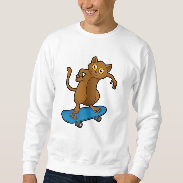 Tarsier som Skater med Skateboard Lång Ärmad Tröja (Framsida)