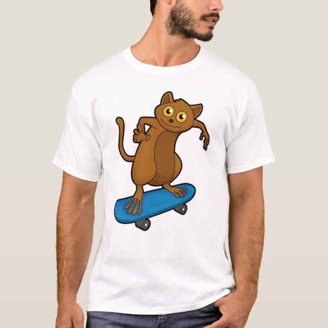 Tarsier som Skater med Skateboard T Shirt (Framsida)
