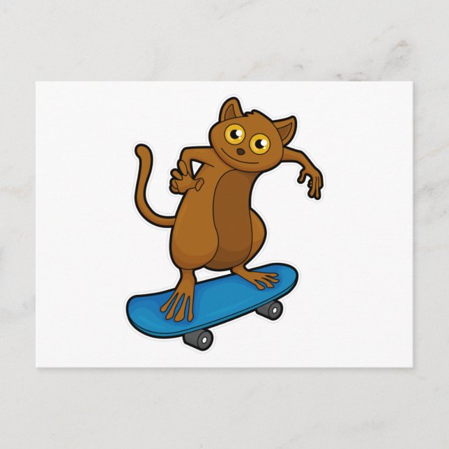 Tarsier som Skater med Skateboard Vykort (Framsida)