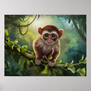 Tarsius Syrichta: Tarsier Monkey i Natural Jungle Poster