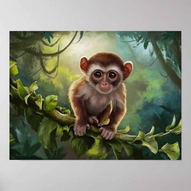Tarsius Syrichta: Tarsier Monkey i Natural Jungle Poster (Framsidan)