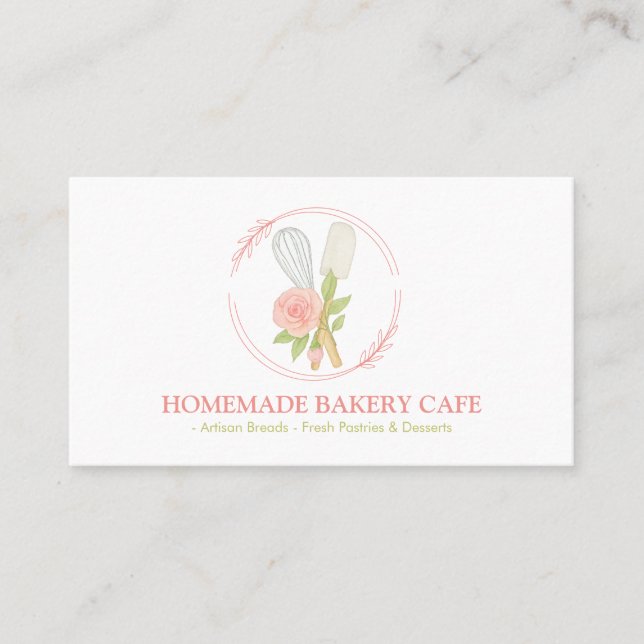 Tårta Bageri Catering Logotyp Rosenskära Blommig  Visitkort (Framsida)