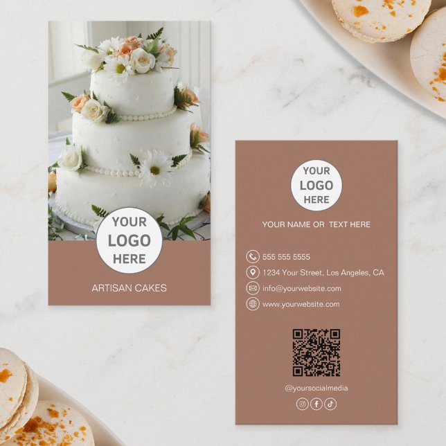 Tårta Bageri Logotyp Foto Brun Visitkort (Cake Bakery Logo Photo Brown Business Card)