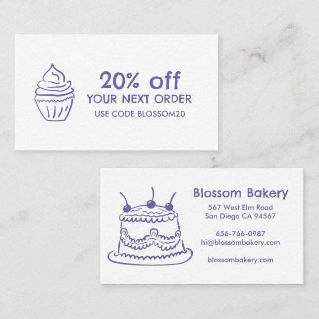 Tårta Cupcake Bageri Efterrätter Catering Belöning Rabattkort (Fram/baksida)