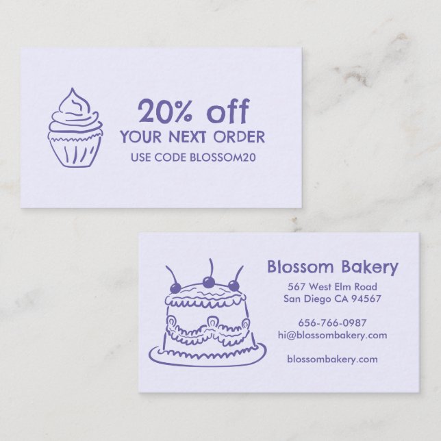 Tårta Cupcake Bageri Efterrätter Catering Belöning Rabattkort (Fram/baksida)