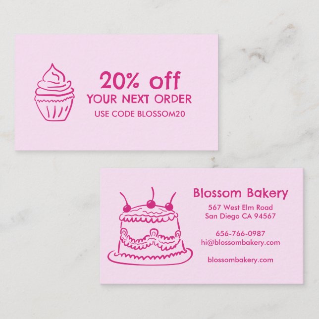 Tårta Cupcake Bageri Efterrätter Catering Belöning Rabattkort (Fram/baksida)