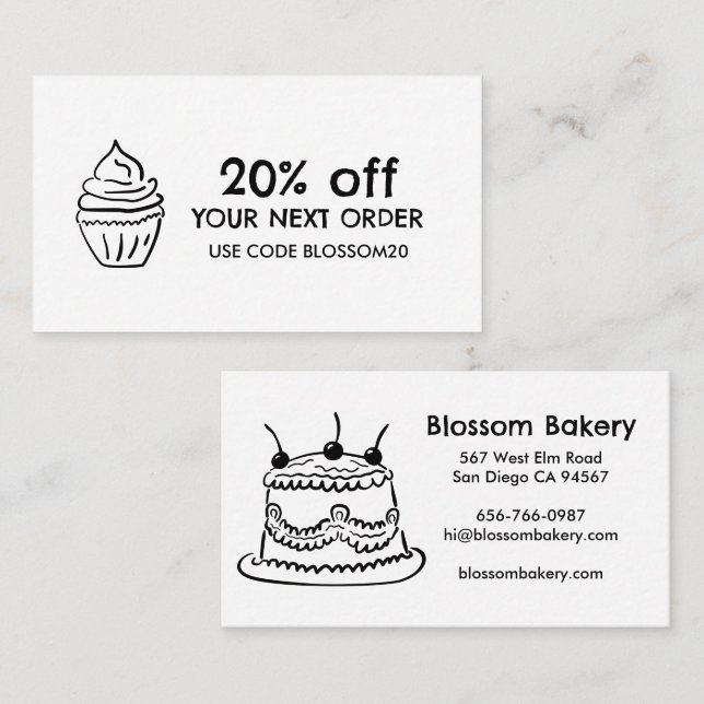 Tårta Cupcake Bageri Efterrätter Catering Belöning Rabattkort (Fram/baksida)