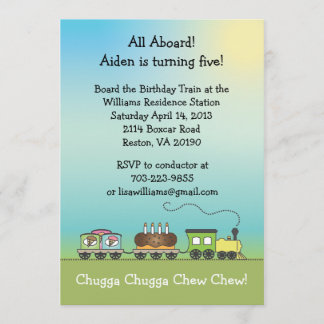 Tårta & glassfödelsedagtåg - format 5x7 inbjudningar