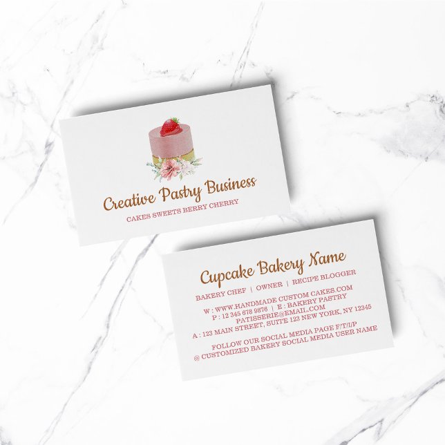 Tårta jordgubb rosa konditorivaror visitkort (BAKERY PASTRY CHEF COOK CAKE event planner business)