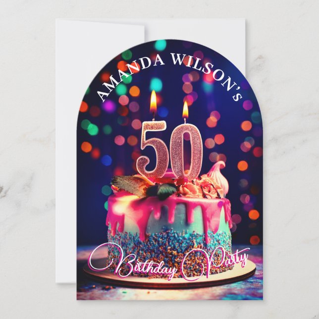 Tårta, ljus och firande: 50-årsdag inbjudningar (Framsida)