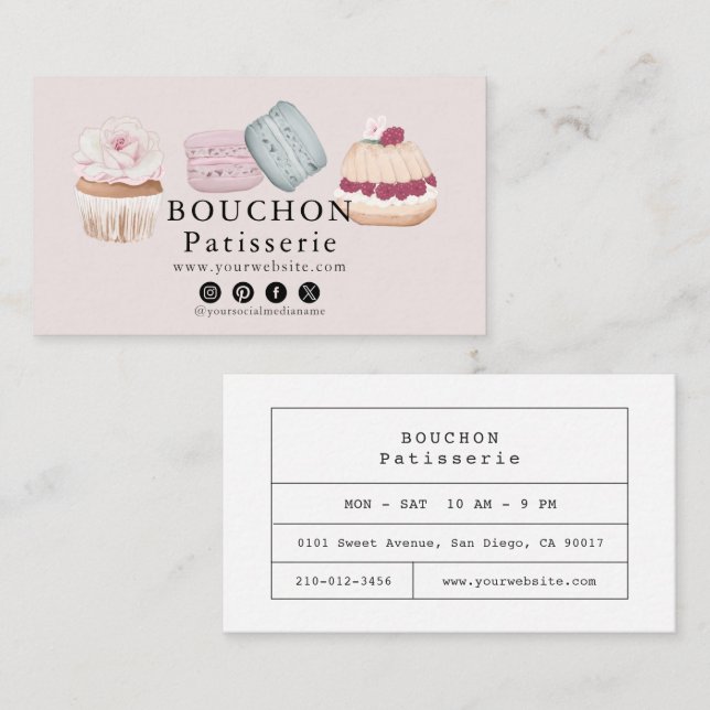 Tårta Macaron Cupcake Rosa Sociala Medier Bageri  Visitkort (Fram/baksida)