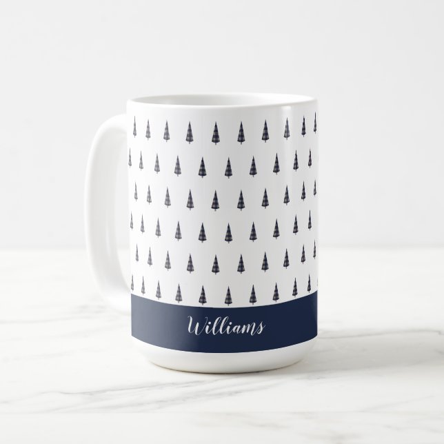 Tartan Abstrakt Träd Monogrammerad Kaffemugg (Framsida vänster)