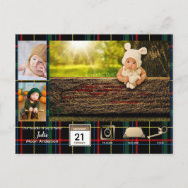 Tartan BABY STATS Photo Collage Notice Vykort
