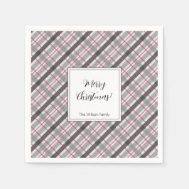 Tartan Balmoral svart grå burgunder Monogram Pappersservett