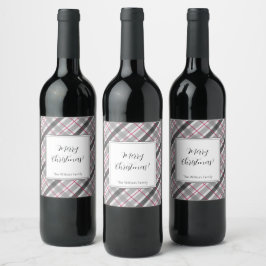 Tartan Balmoral Svart Grå Burgunder Monogram Vinflaska Etikett