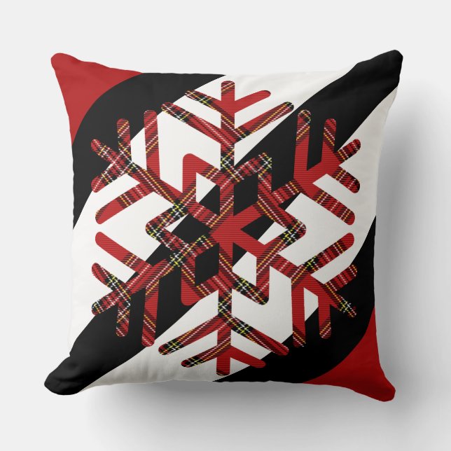 Tartan Big Snowflake in Red White and Black Kudde (Framsida)