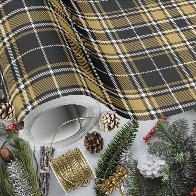 Tartan - Black CaramelGold OffWhite Presentpapper (Christmas - Tartan - Black CaramelGold OffWhite Wrapping Paper by Leapfroglisics Shop)