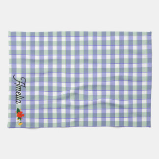 Tartan blågrön enkel vildblommig mönster namn kökshandduk