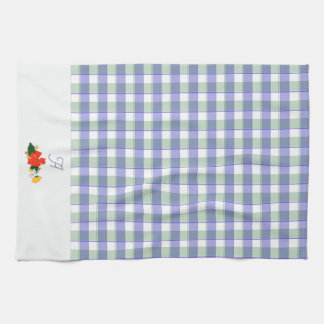 Tartan blågrön vildblommig mönster initial kökshandduk