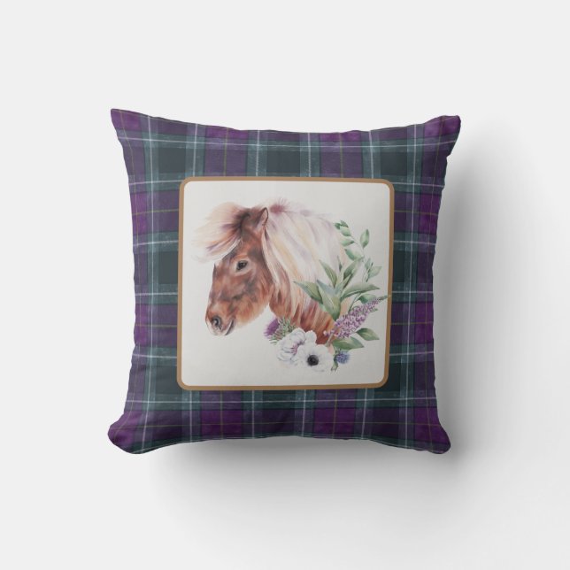 Tartan Blommigt Horse Kudde (Framsida)