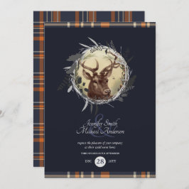 Tartan Blue Rustic Stag Orange ANY PAR EVENT Inbjudningar
