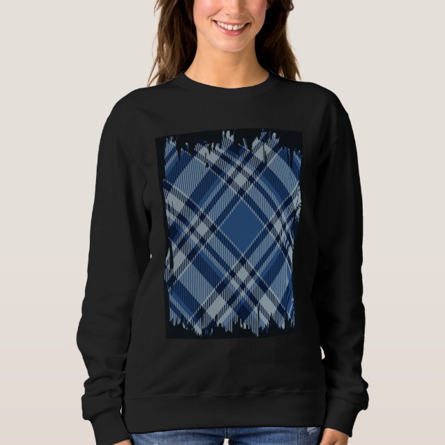 Tartan Blue White Black St Patricks Fancy Dress T Shirt (Framsida)