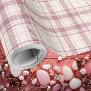 Tartan - Boho Cement White med Light to Mörk Rosa Presentpapper