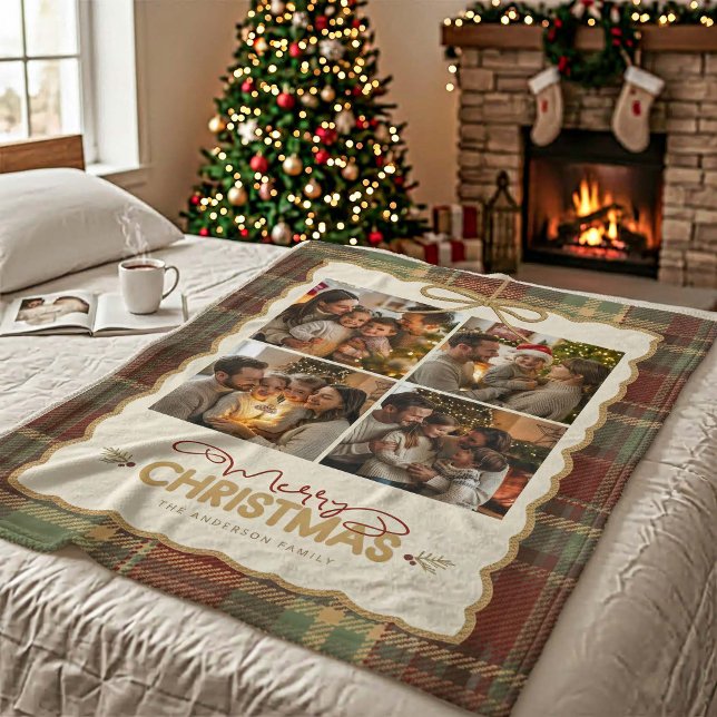 Tartan Border Christmas 4 Photo Template ID1141A Fleecefilt (Skapare uppladdad)