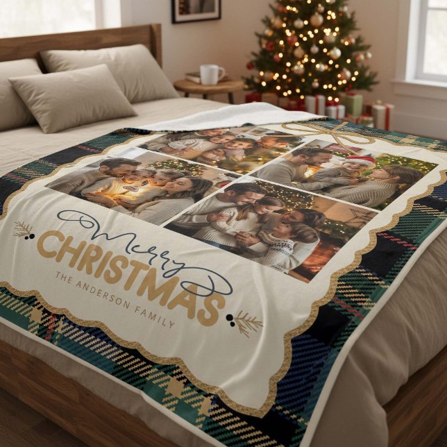 Tartan Border Christmas 4 Photo Template ID1141B Fleecefilt (Skapare uppladdad)