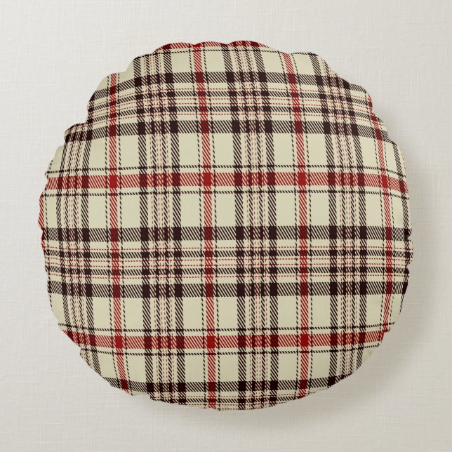 Tartan Brun        Rund Kudde (Framsidan)