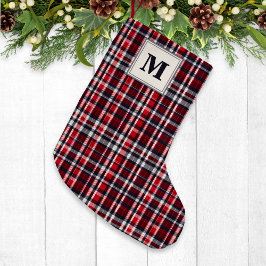 Tartan Check Patternated Snyggt Festive Monogramme Liten Julstrumpa