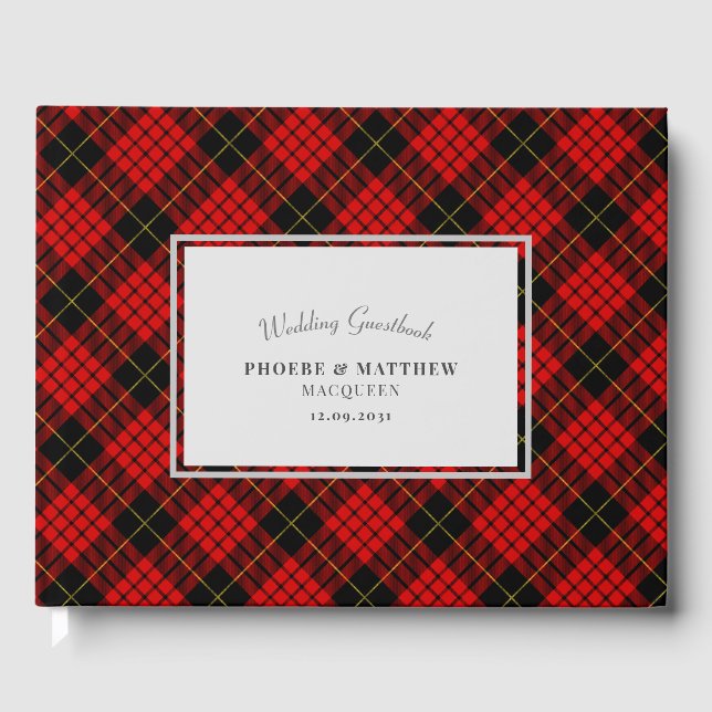 Tartan Clan MacQueen Svart Röd Bröllop Gästböcker (Framsida)