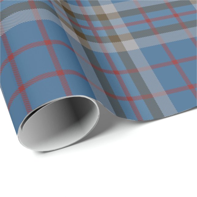 Tartan Clan Thompson Rutmönster Blå Grå Rutig Presentpapper (Rullad Hörn)