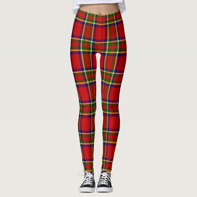 Tartan Classic Stil Red och Grönt Plade Leggings (Framsida)