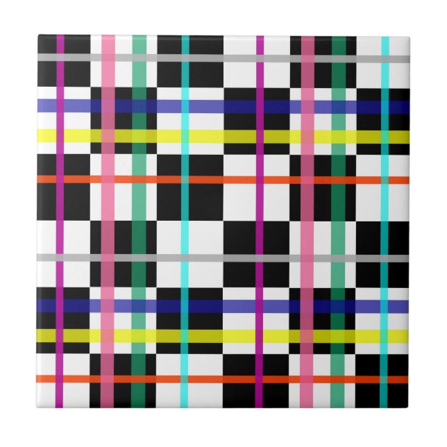 Tartan-design med flera färgade färgade Linjer-kon Kakelplatta (Framsidan)