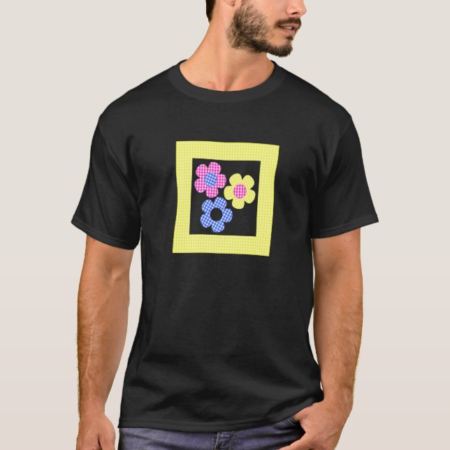 Tartan Flowers i Gult Ram T Shirt (Framsida)
