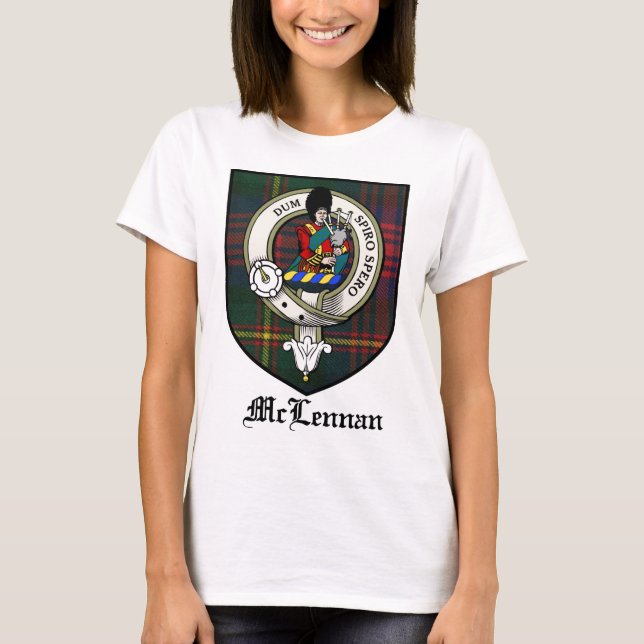 Tartan för emblem för McLennan klanvapensköld Tee Shirt (Framsida)
