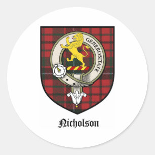 Tartan för emblem för Nicholson klanvapensköld Runt Klistermärke