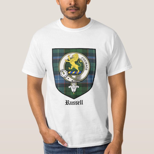 Tartan för emblem för Russell klanvapensköld Tee (Framsida)
