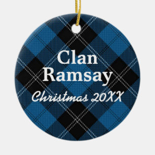 Tartan för jakt för klanRamsay skotsk blått Julgransprydnad Keramik