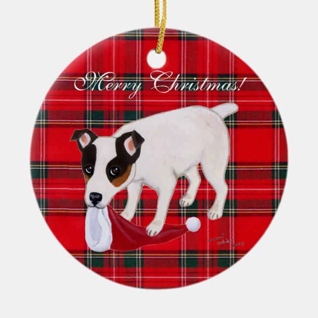 Tartan för jul för jackRussell Terrier Julgransprydnad Keramik (Framsidan)