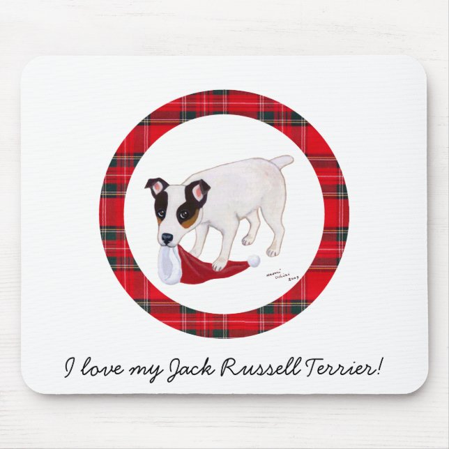 Tartan för jul för jackRussell Terrier Musmatta (Framsidan)
