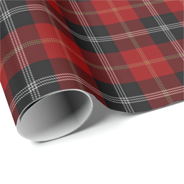 Tartan för klanMarjoribanks skotsk röd svart vit Presentpapper (Rullad Hörn)