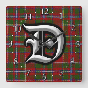 Tartan för Monogram för klanDrummond brev D Fyrkantig Klocka