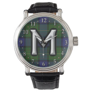 Tartan för Monogram för klanMuir brev M Armbandsur