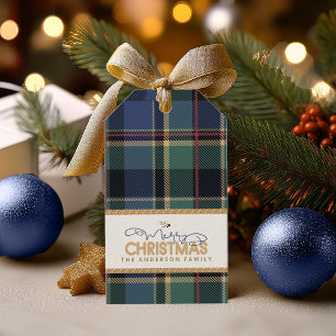 Tartan God jul Blue Guld Ram ID1141B Presentetikett