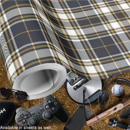 Tartan - Graphite Ivory och Mustard Guld Presentpapper